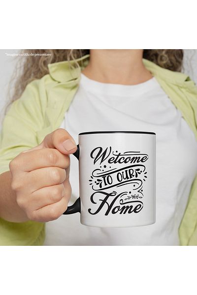 StoryGift Romania Mug with welcome message with the text "Welcome to our home" - welcome with Mane, Cu, STG