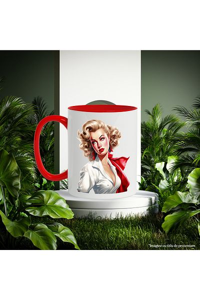 StoryGift Romania Mug with a beautiful woman, illustration, retro style, old, old fashioned, blonde,, With ,STG