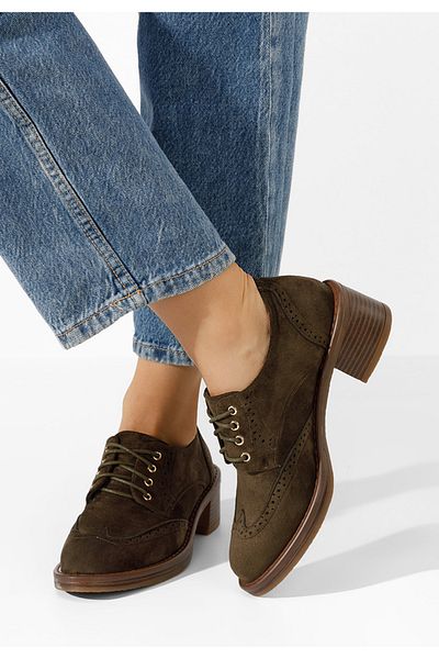 B T Shoes Green Slick Heeled Lace-Up Shoes