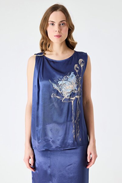 FEVER Metal tokalı detaylı baskılı bluz