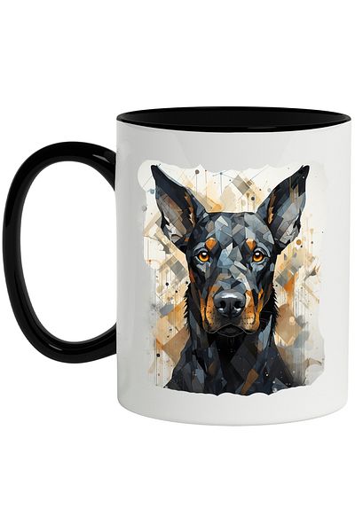 StoryGift Romania Mug With Purebred Dog, Doberman, Mosaic, Geometric, Multicolor 330 ml, Ceramic, With
