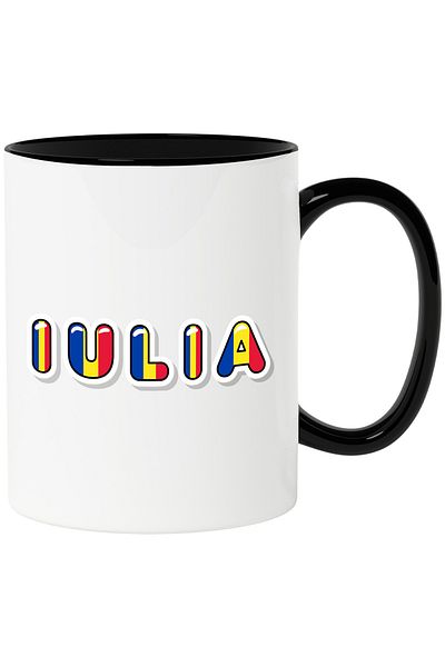 StoryGift Romania Mug With Name Iulia, Romania, Supporter, Romanian Flag, Patriot, 330ml, Ceram, With