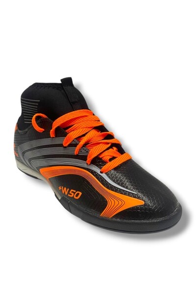 Walked 435-25 حذاء كرة قدم مصنوع من العشب الصناعي باللون الأسود والبرتقالي 36-39