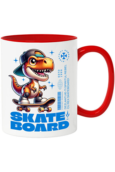 StoryGift Romania Cana Cu Dinozaur Cu Sapca Vesel Pe Placa De Skateboard Text...