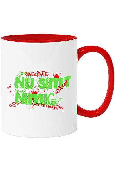StoryGift Romania Cana Text Graffiti Nu Simt Nimic, 330ml, Ceramic Cu Maner Rosu, Cu Maner Rosu Stg ,st,stg