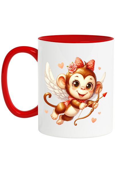 StoryGift Romania Mug with a monkey | illustration | Cupid | archery | wings | lovers, With