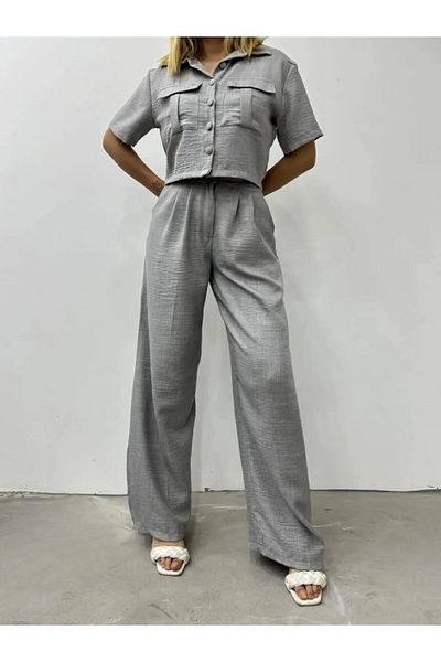 İkmal Replenishment Linen Shirt Jacket Pants Women's Set
