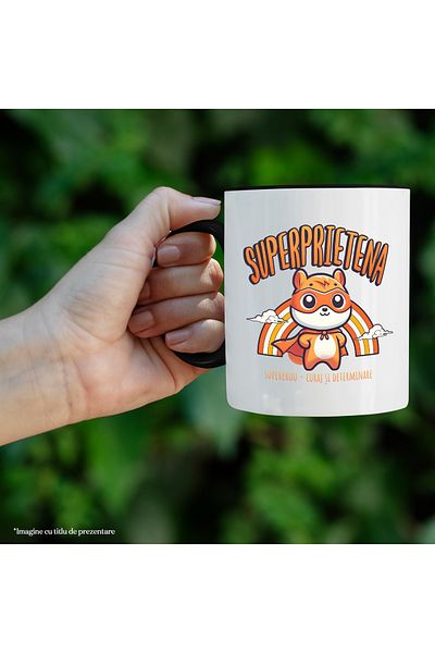 StoryGift Romania Super Hero Friend Mug, Courage and Determination, 330ml, Ceramic with Black Handle, With