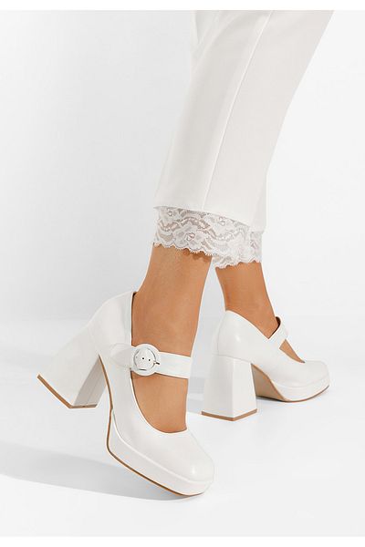 B T Shoes Lavosa White Chunky Heel Shoes
