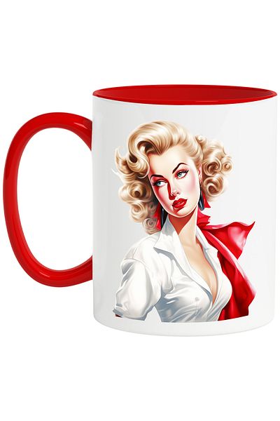 StoryGift Romania Mug with a beautiful woman, illustration, retro style, old, old fashioned, blonde,, With ,STG