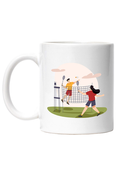 StoryGift Romania Cana Cu Badminton, Sport, Nori, Paleta, Fluturas, Plasa, Jucatori, Multicolor 33, Cu ,stg