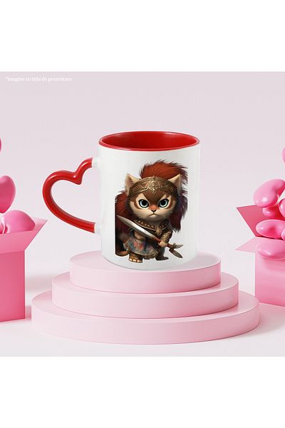 StoryGift Romania Mug with Portrait of Gladiator Cat, Cat with Sword, Fighting Cat, Lady Cat, With ,STG