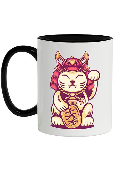 StoryGift Romania Mug With Cat, Bell, Tablet, Helmet, Samurai, Asian, Multicolor 330 ml, Sky, With