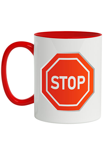 StoryGift Romania Cana Cu Stop, Semn, Circulatie, Oprire, Multicolor 330 Ml, Ceramica Cu Maner Ros, Cu ,stg