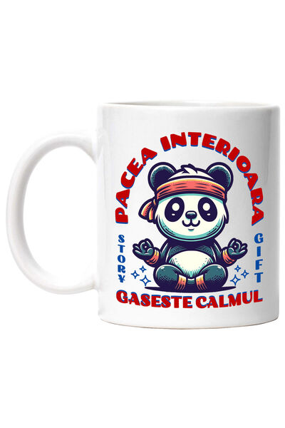 StoryGift Romania Cana Cu Urs Panda Gras Cu Bandana Rosie Pozitie Yoga Text I...