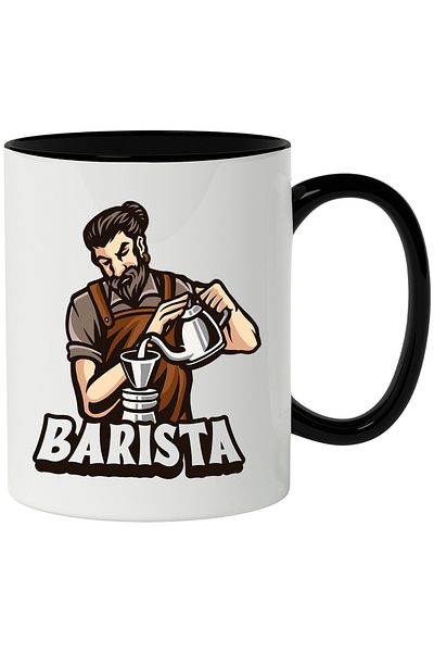 StoryGift Romania Mug With Barista, Kettle, Beard, Cafe, Apron, Hipster, Multicolor 330 ml, Wax, With