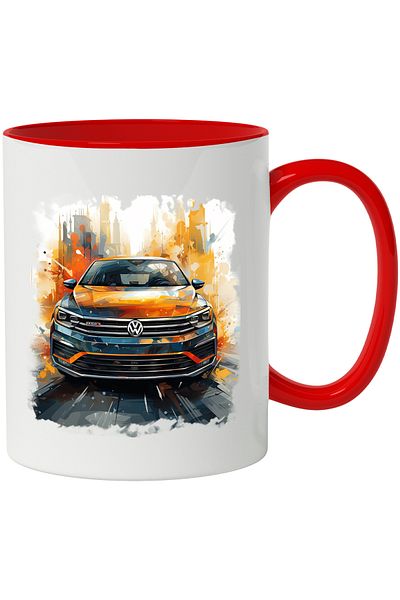 StoryGift Romania Mug With Car, Volkswagen Jetta, Road, Speed, Abstract, Multicolor 330 ml, Ce, Cu