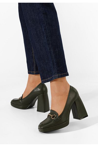 B T Shoes Madelyn green heeled loafers