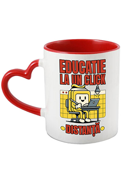 StoryGift Romania Cana Educatie La Un Click Distanta Scoala Online, 330ml, Ceramica Cu Maner Inima, Cu ,stg