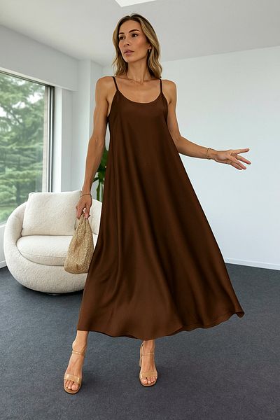 eren büyük beden Women's Aerobin Fabric Adjustable Strap Long Dress