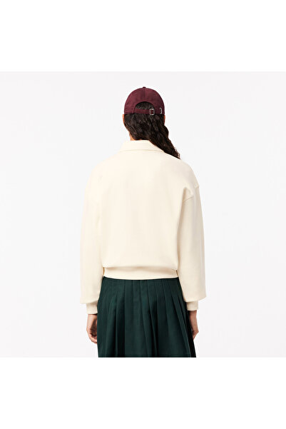 Lacoste Kadın Relaxed Fit Polo Yaka Krem Sweatshirt
