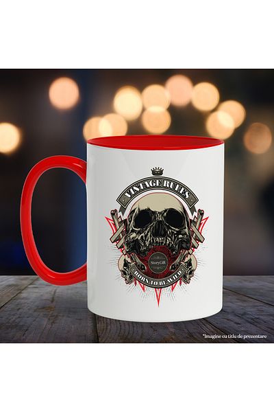 StoryGift Romania Vintage Rules Born To Be Wild Mug With English Message, Skull, Multicolor 330 m, With ,STG