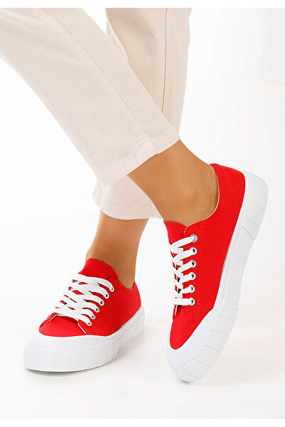 B T Shoes Červené dámské plátěné tenisky Abadin