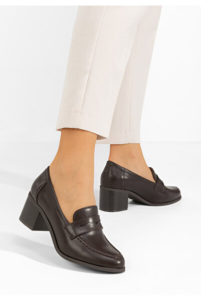 B T Shoes Hnědé mokasíny na podpatku Sereya