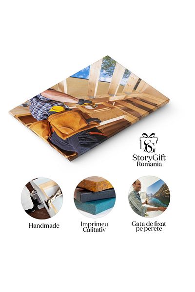 StoryGift Romania Tablou Canvas Concept De Santier Cu Om Si Lemn Munca, Contractor, Industrie, Industrial, Materi