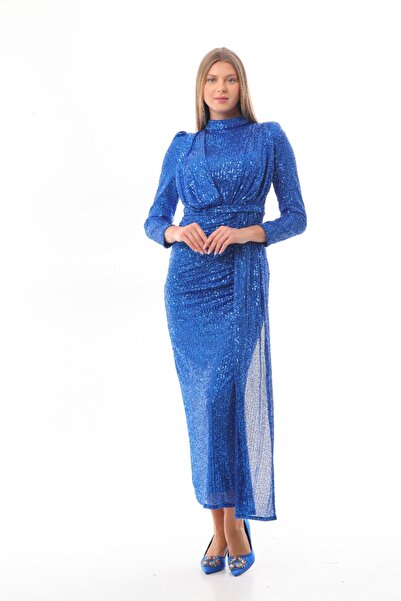 Marvella By Rasha Midnight Drape Sequin Gown