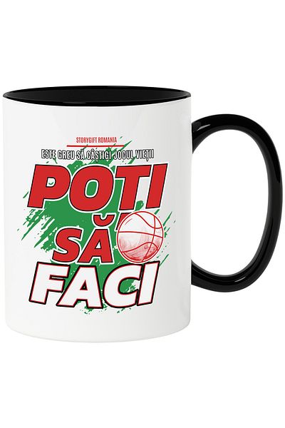 StoryGift Romania Cana Mesaj Motivational Minge Bascketb4all Pot Sa Fac, 330ml, Ceramica Cu Maner , Cu ,stg