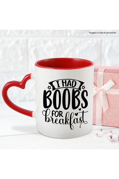 StoryGift Romania Mug with hearts and the message in English "I had bo*bs for breakfast" - small, Cu,STG.
