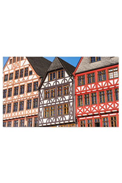 StoryGift Romania Tablou Canvas Fasada Unor Case Cu Structura De Lemn Arhitec...