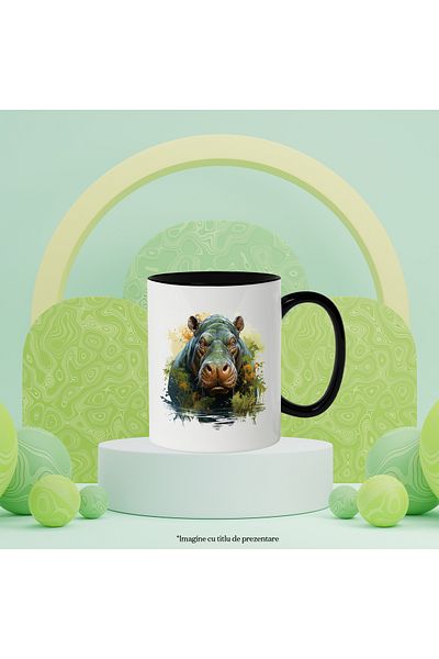 StoryGift Romania Mug With Hippo, Lake, Plants, Vegetation, Illustration, Multicolor 330 ml, Ceramics, With ,STG