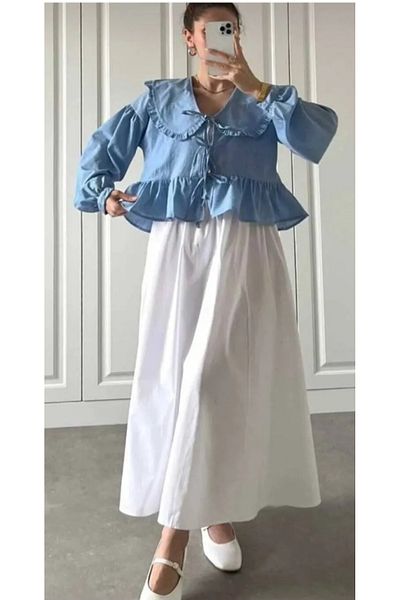 DENİKK Women's Trend Long Skirt with Elastic Waist Pocket