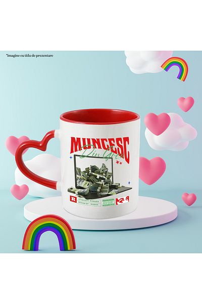 StoryGift Romania I Work Hard on Laptop Mug - Stack of Romanian Money of 500 Lei, 330ml, Ce, Cu, STG.