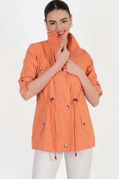 Spazio Oriente Stand Collar Zippered Snap Coat Oranj