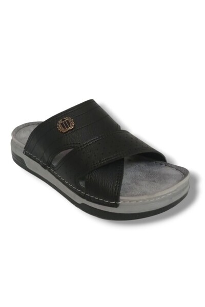 Enova E523-25 Δερμάτινες ανδρικές παντόφλες με ανατομική αγκράφα με διακοσμητ...