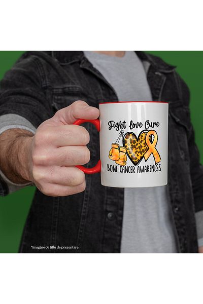 StoryGift Romania Mug with the message "Fight, love, cure, bone awareness", illustration, awareness, With ,STG.