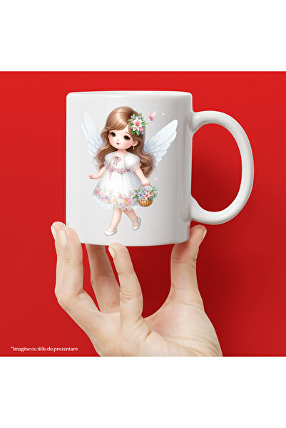StoryGift Romania Cana Cu O Fetita Cu Aripi De Ingeras, Ilustratie, Floricele, Cosulet, Rochita In, Cu ,stg