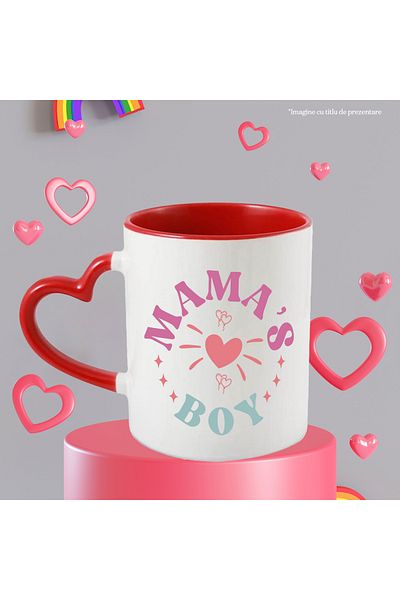 StoryGift Romania Mug with hearts and the text "Mama's boy" - mom's little boy with Red Heart Handle, With M,STG.