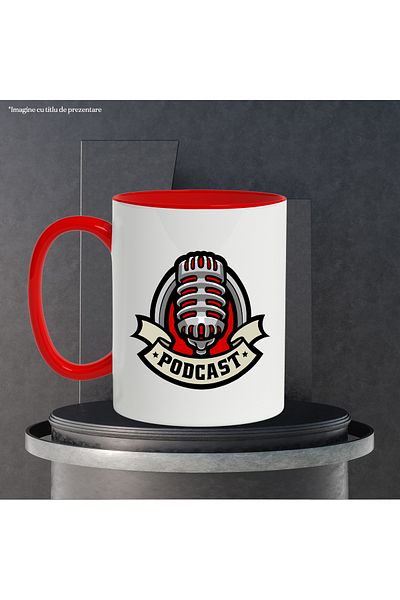 StoryGift Romania Podcast Mug, Microphone, Stars, Emblem, Ribbon, Multicolor 330 ml, Ceramic, With ,STG