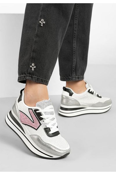 B T Shoes Sneakers Dama Cu Platforma Tarika Argintii