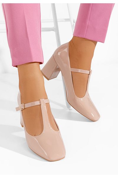 B T Shoes Mevana Beige Chunky Heel Shoes