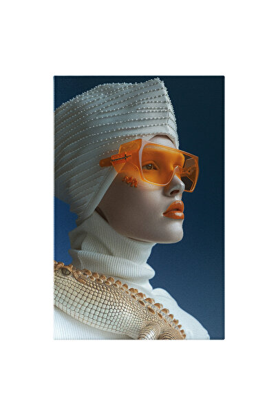 StoryGift Romania Tablou Canvas Bustul Feminin Complet Alb Cu Turban Ochelari...