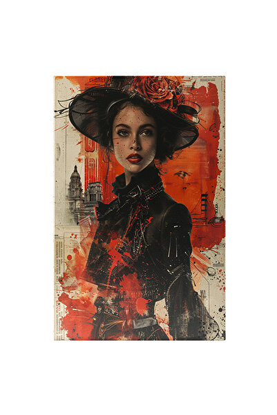 StoryGift Romania Tablou Canvas Eleganta Doamna Cu Palarie Neagra Si Buzele R...