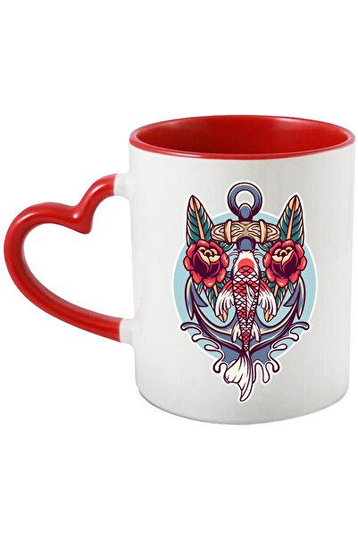 StoryGift Romania Cana Cu Peste Koi, Ancora, Trandafiri, Valuri, Frunze, Multicolor 330 Ml, Cerami, Cu ,stg