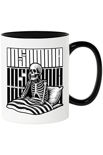 StoryGift Romania Cana Schelete In Pat Incercand Sa Doarma Insomnia Skelet, 330ml, Ceramica Cu Man, Cu ,stg