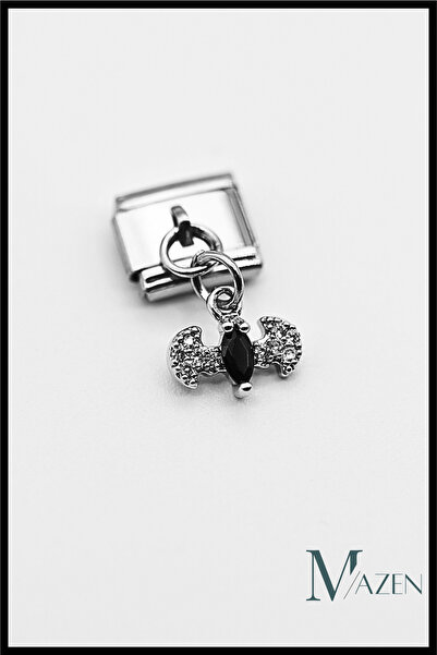 MAZEN Charm with Hanging Steel Bat Figure - Italian Bracelet Compatible
