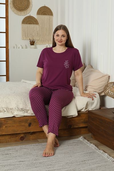 LİLA İÇ GİYİM Battal Viscose Short Sleeve Pajama Set